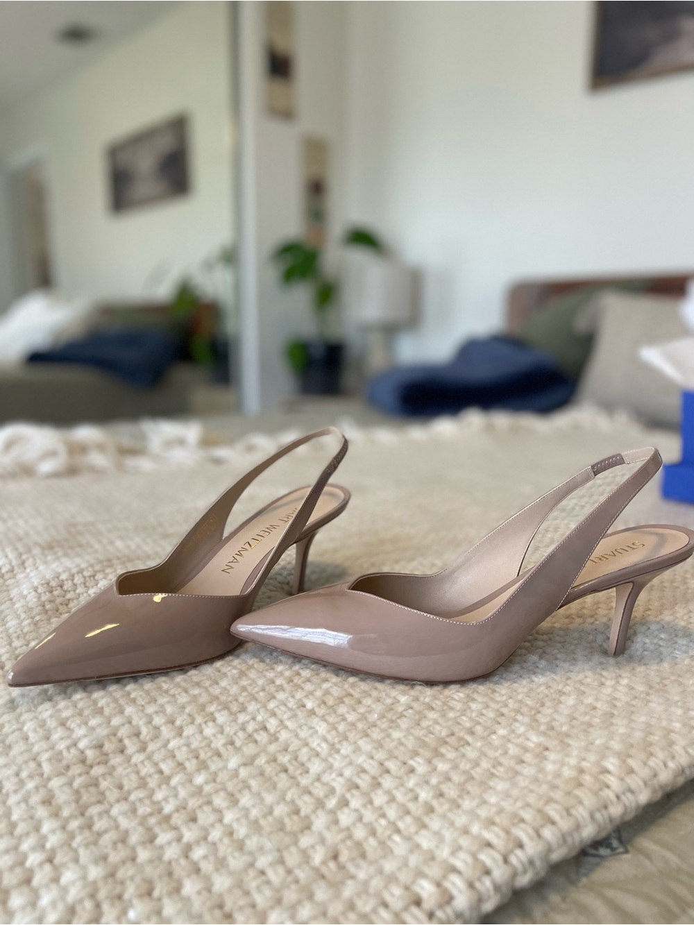NEW Stuart Weitzman Patent Leather Slingback Pumps in Taupe